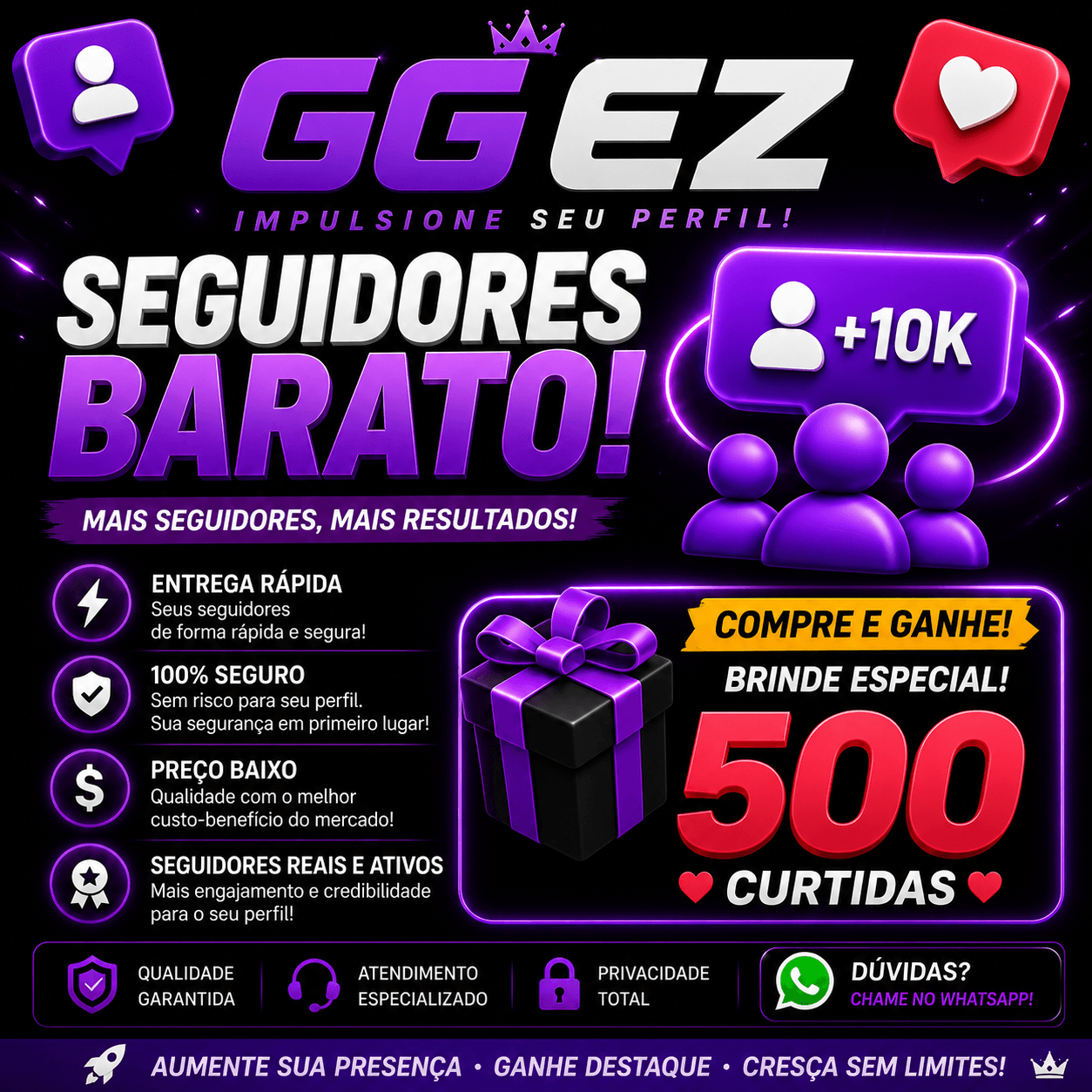 Seguidores barato com brinde de 500 curtidas