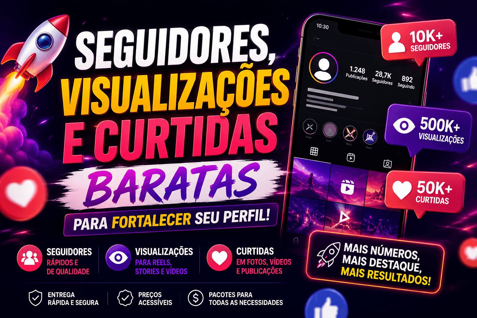 🚀 Seguidores, visualizações e curtidas baratas para fortalecer seu perfil!