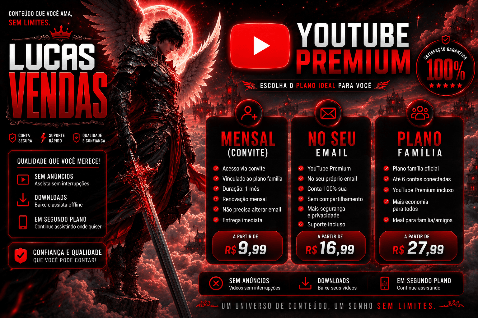 YouTube Premium | Sem Anúncios | Convite Mensal | Família