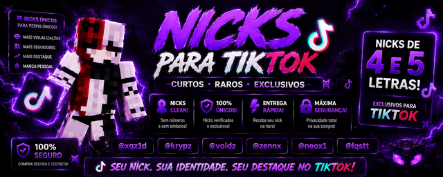 🚀 | NICKS RAROS TIKTOK 4 e 5 DIGITOS | ENTREGA AUTOMATICA | 🚀