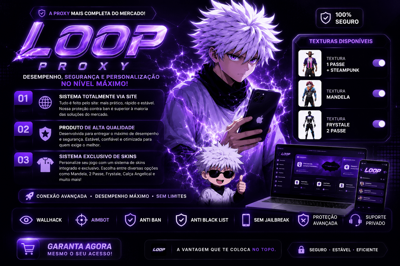 PROXY IOS ( KEY DE 1 DIA ) COM SKINS RARAS ( SEGUNDO PASSE, MANDELA, CALÇA ANGELICAL )