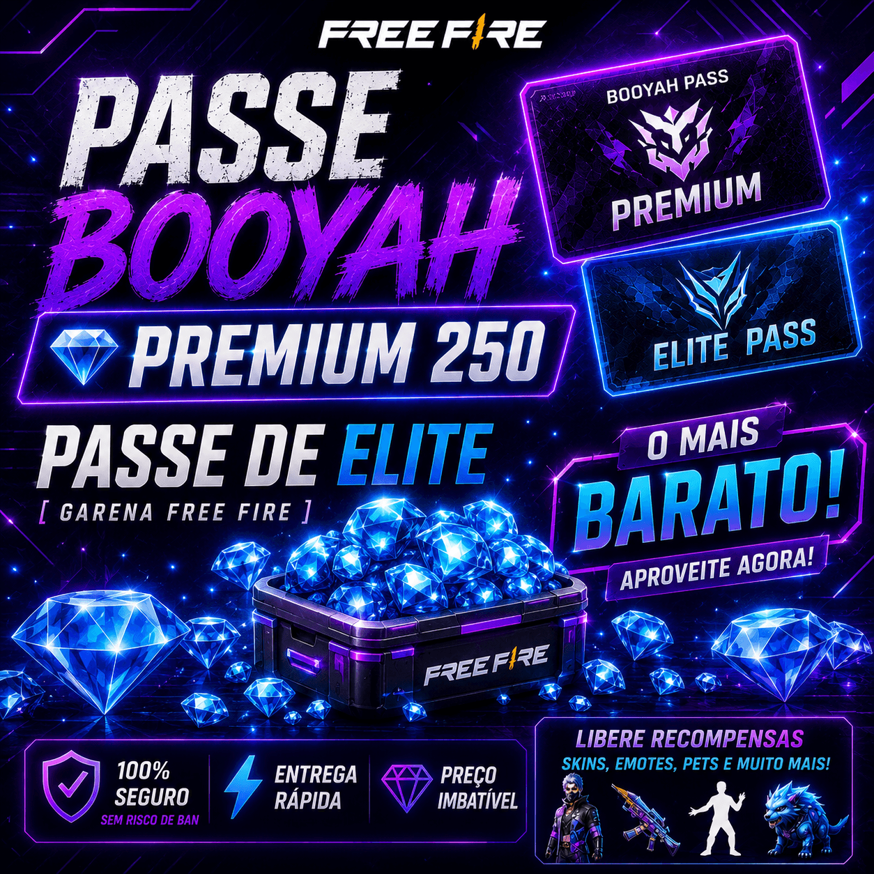 Passe Booyah Premium 250 Passe De Elite [GARENA FREE FIRE] mais barato