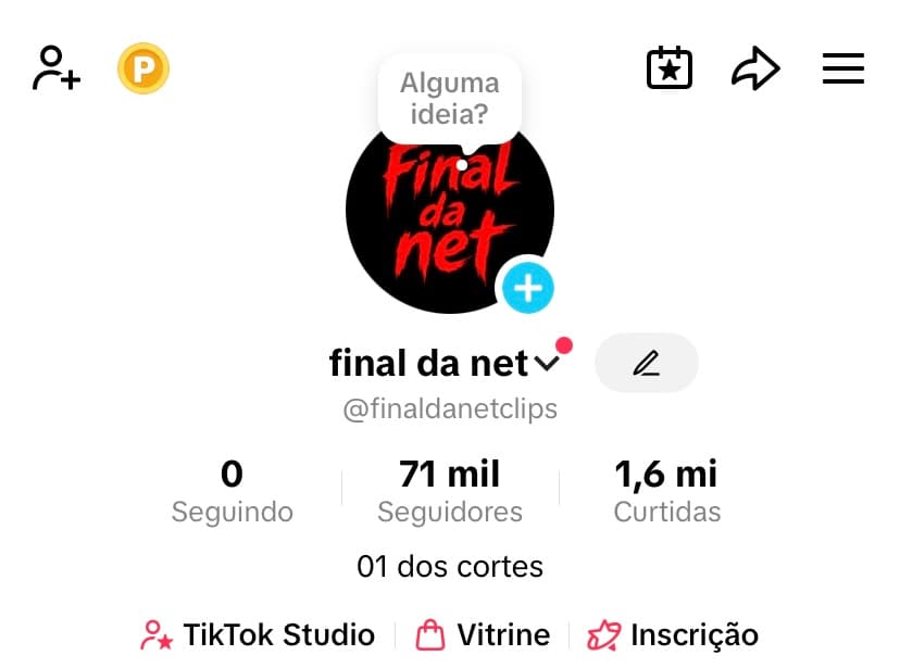 conta de tik tok com 71 mil seguidores, 950$